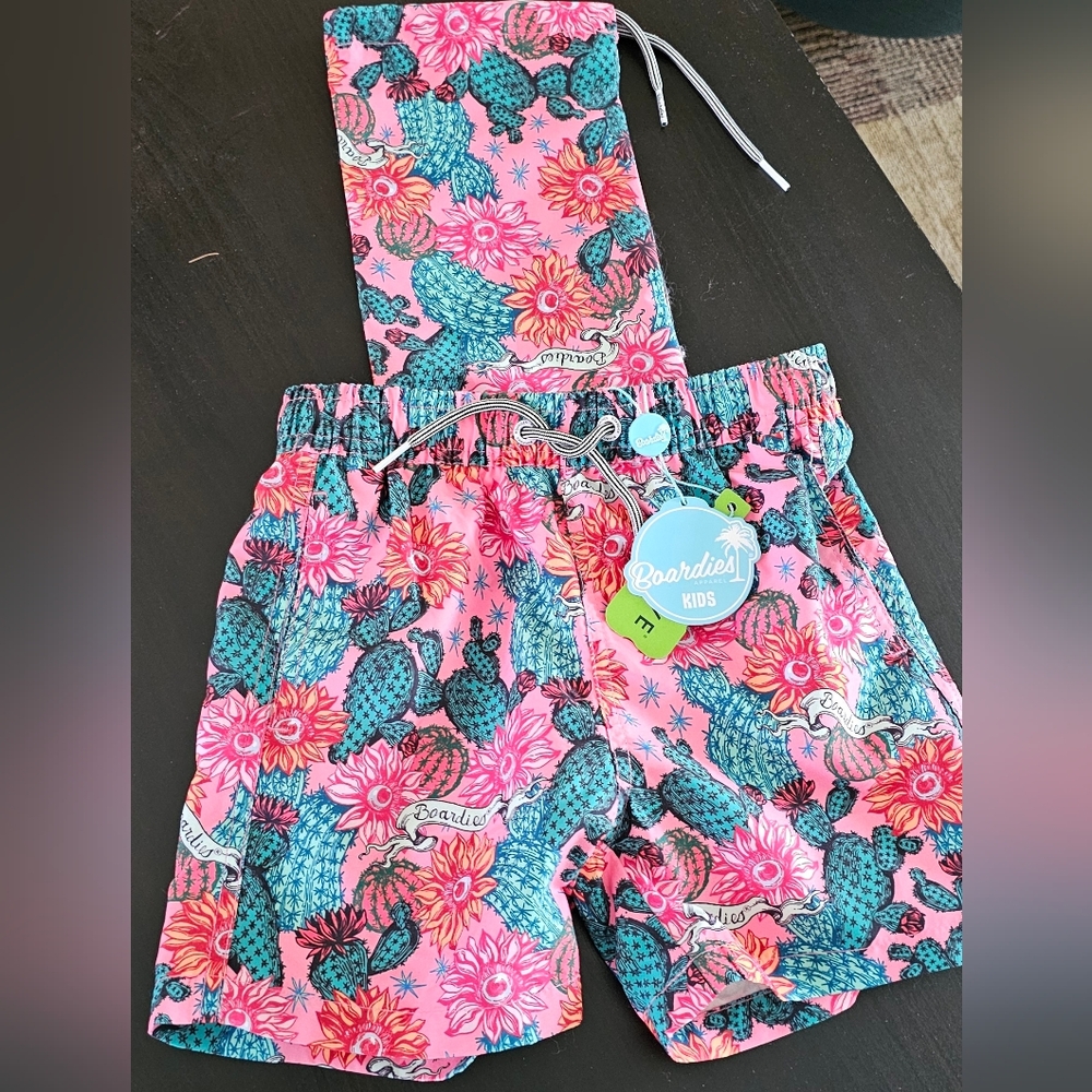 New boardies Kids Pink and Blue Cactus Print Shorts